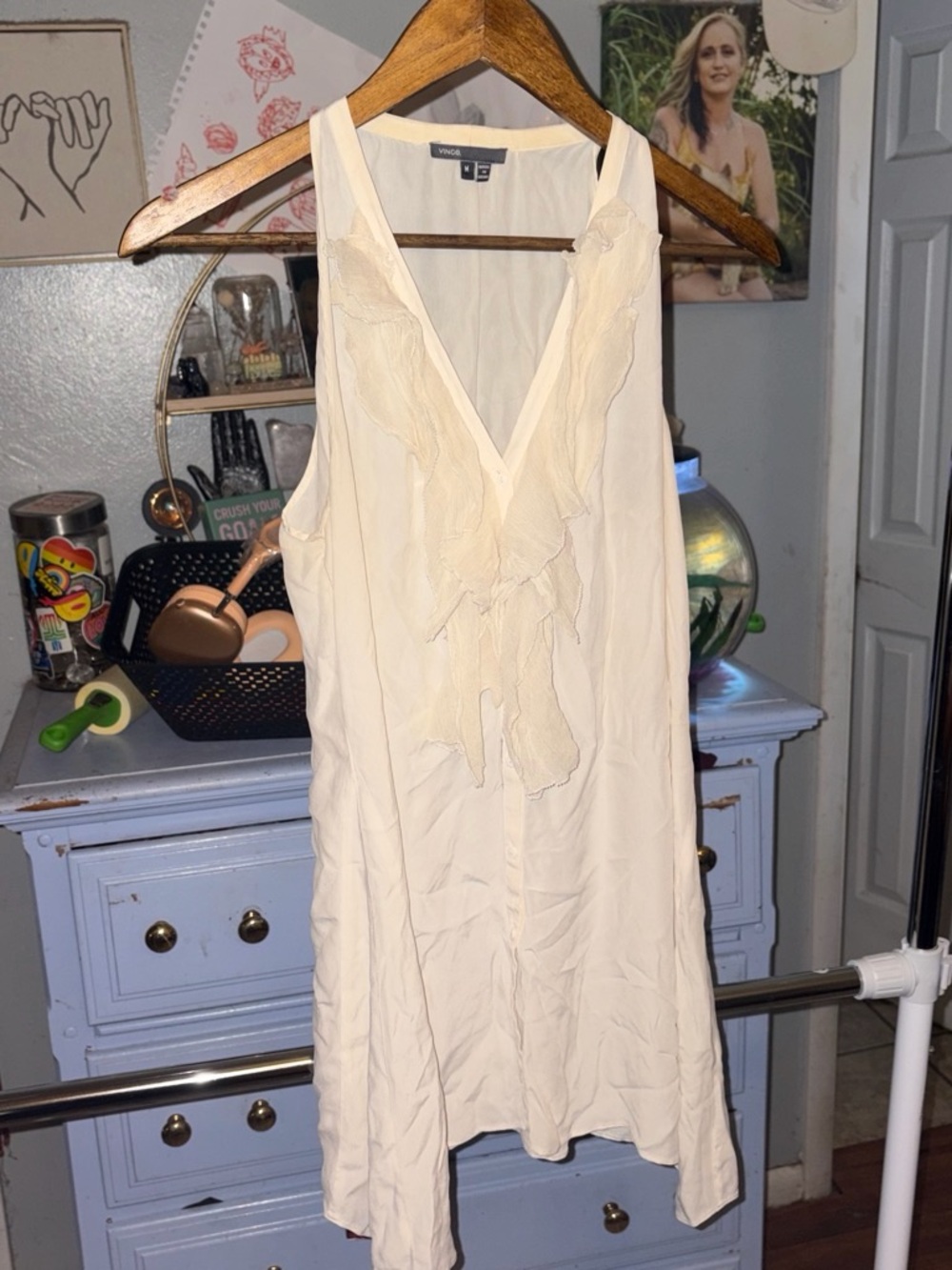 Vero Moda Cream Sleeveless Ruffle V-Neck Mini Dress - Picture 4 of 6
